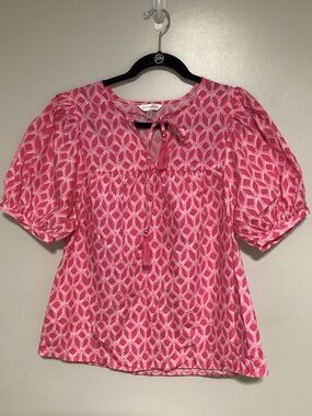 Crown & Ivy Women Top Size M Pink Boho 100% Cotton Short Sleeves Made In India